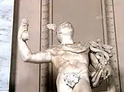 A statue of Mercury in the Vatican. The fig leaf was applied under the more "chaste" Popes; most such coverings were removed later.