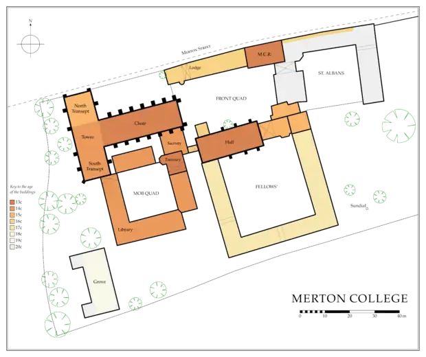 A plan of the buildings, showing the approximate ages of construction