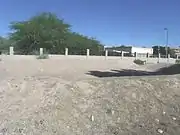 Replica of the  Mesa Grande Hohokam Ballcourt . The ballcourt, which is located at 1000 N. Date St., is an open-air structure where the Hohokam played ballgames using a rubber ball made from a local plant.