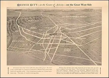 Mesmer City was a proposed (but never developed) subdivision for the Mesmer stop of the Venice–Inglewood Line (map circa 1924)