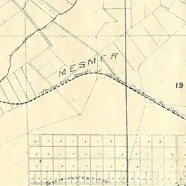 Mesmer placename along California Railway track that became Venice–Inglewood Line (map circa 1900)