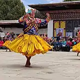 Traditional Buddhist Mask Dance at the Black-necked Crane Festival, Gangte Monastery, Phobjikha Valley, Bhutan