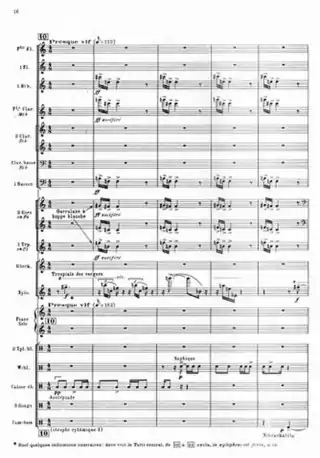 A page from a printed musical score. The tempo marking is "Presque vif", and the orchestration is for wind, strings and percussion instruments.