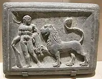 Herakles with the Nemean lion, Gandhara.