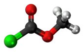 Ball-and-stick model of the methyl chloroformate molecule