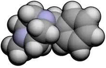Space-filling model of the methylbenzylpiperazine molecule