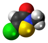 Space-filling model of the methylchloroisothiazolinone molecule