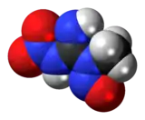 Space-filling model of the methylnitronitrosoguanidine molecule