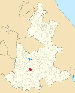 Location of the municipality in Puebla