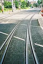 Grooved rail gauntlet track