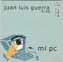 Vector art of a computer with an eye and right hand. Program applications are shown on the top right.