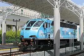 Brookville BL36PH locomotive at the Miami Intermodal Center