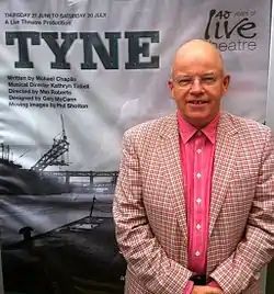 Writer Michael Chaplin outside Live Theatre, Newcastle upon Tyne for his play Tyne