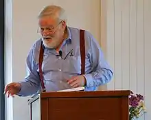 Michael Longley reading his poetry at the Corrymeela Peace Centre near Ballycastle, County Antrim, in July 2012