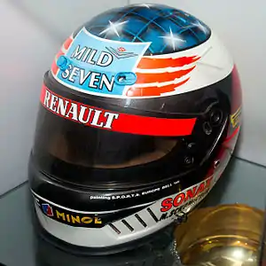 Bell helmet for the 1995 season (Benetton); Schumacher kept using this white-coloured helmet after moving to Ferrari in 1996 until he switched its colour to red at the 2000 Monaco Grand Prix.