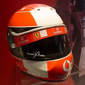 Schuberth helmet for the 2002 season (Ferrari); at the 2001 Malaysian Grand Prix, Schumacher switched his helmet from Bell to Schuberth, though there was a contract with Bell for the 2001 season. From the 2001 season, Schumacher continued to use the Schuberth helmet until his last race in Formula One.
