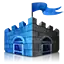 Logo of Microsoft Security Essential: A blue castle with a flag on the top and two gates