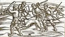 A woodcut from the Middle Ages showing a rabid dog