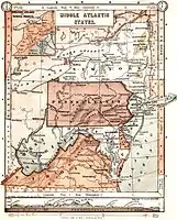A 1897 map displaying a broad definition of the Mid-Atlantic region