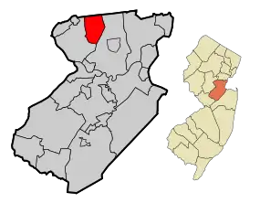 Location of South Plainfield in Middlesex County highlighted in red (left). Inset map: Location of Middlesex County in New Jersey highlighted in orange (right).