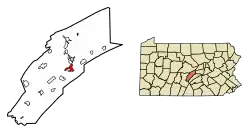 Location of Lewistown in Mifflin County, Pennsylvania.