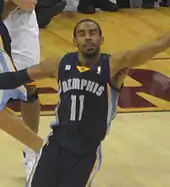 Mike Conley with his arms spread