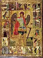 Michael the Archangel and biblical scenes, Russian icon, c. 1410