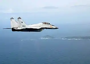 Mikoyan MiG-29K in flight over Indian islands