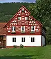 A half-timbered farmhouse