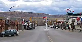 Looking south into downtown Dawson Creek, with the Mile "0" post.