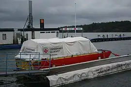 Swedish Sea Rescue Society towable transport barge Watercat 9 Speed Barge for environment support in Nynäshamn, Sweden
