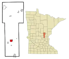 Location of Milacawithin Mille Lacs County and state of Minnesota