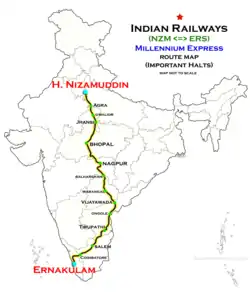 Millennium Express (Hazrat Nizamuddin - Ernakulam) route map