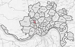 Millvale (red) within Cincinnati, Ohio