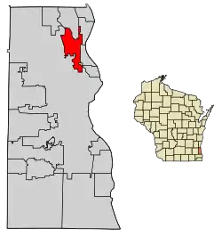 Location of Glendale in Milwaukee County, Wisconsin.