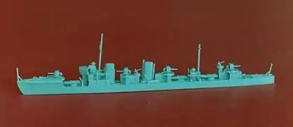 An assembled 1:700 scale Skywave/Pit-Road Japanese destroyer is about the size of a pencil.