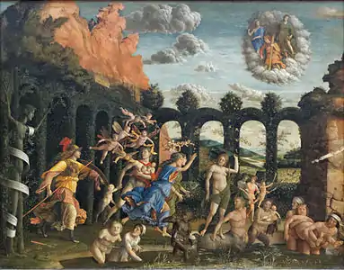 Minerva Expelling the Vices from the Garden of Virtue (1502) by Andrea Mantegna