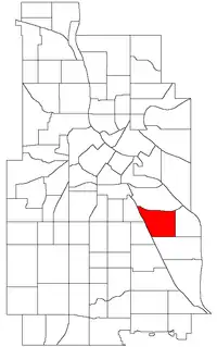 Location of Longfellow within the U.S. city of Minneapolis