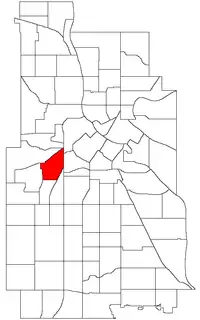 Location of Lowry Hill within the U.S. city of Minneapolis