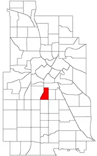 Location of Phillips West within the U.S. city of Minneapolis