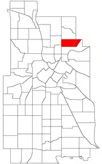 Location of Windom Park within the U.S. city of Minneapolis