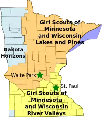 Map of Girl Scout Councils in Minnesota