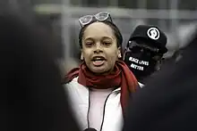 Angela Rose Myers, Minnesota NAACP president speaks to the press near the Brooklyn Center police station