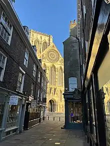 This view shows how the more modern buildings on the northern side of Minster Gates are offset from 10 Minster Yard at the end