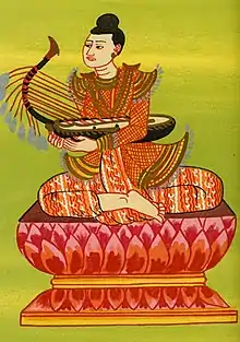 Minye Aungdin nat is traditionally depicted playing the saung.