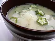 Miso soup with okra and nagaimo