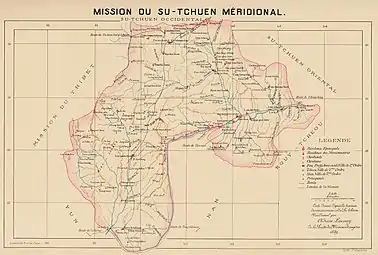 Map of Southern Szechwan mission, prepared by Adrien Launay [fr], 1889.