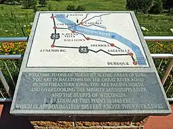 Mississippi overlook sign in Balltown, Iowa