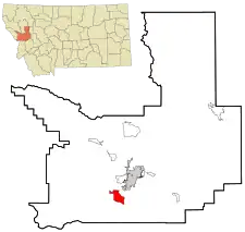 Location of Lolo, Montana. Grey shading indicates Missoula.