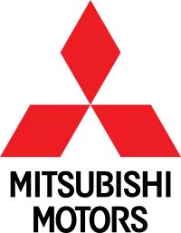 Three red diamonds arranged in a triangular pattern with the words "Mitsubishi Motors" in black beneath